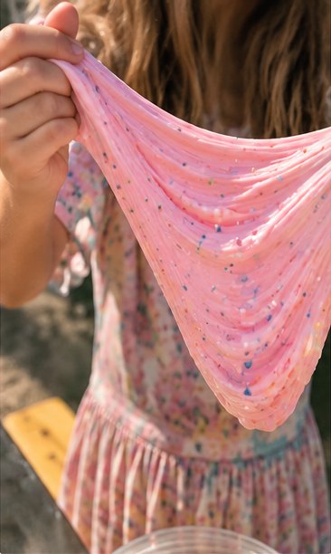 Pink speckled slime being stretched